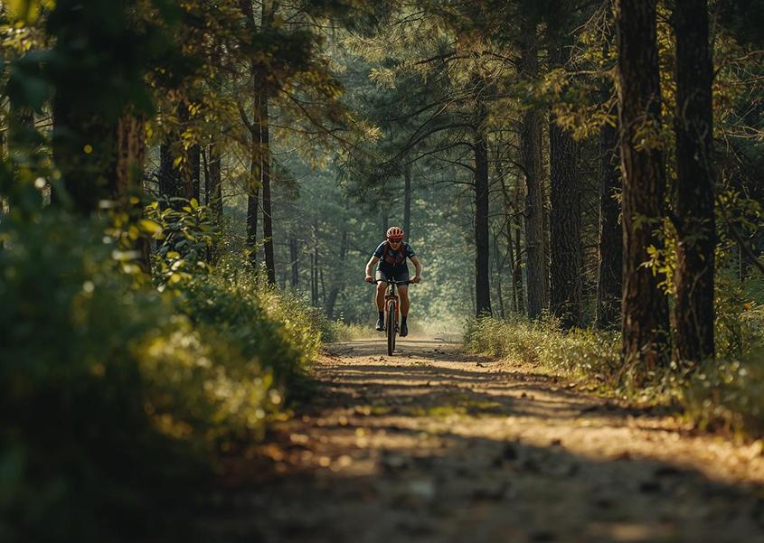 Kerékpáros az erdőben